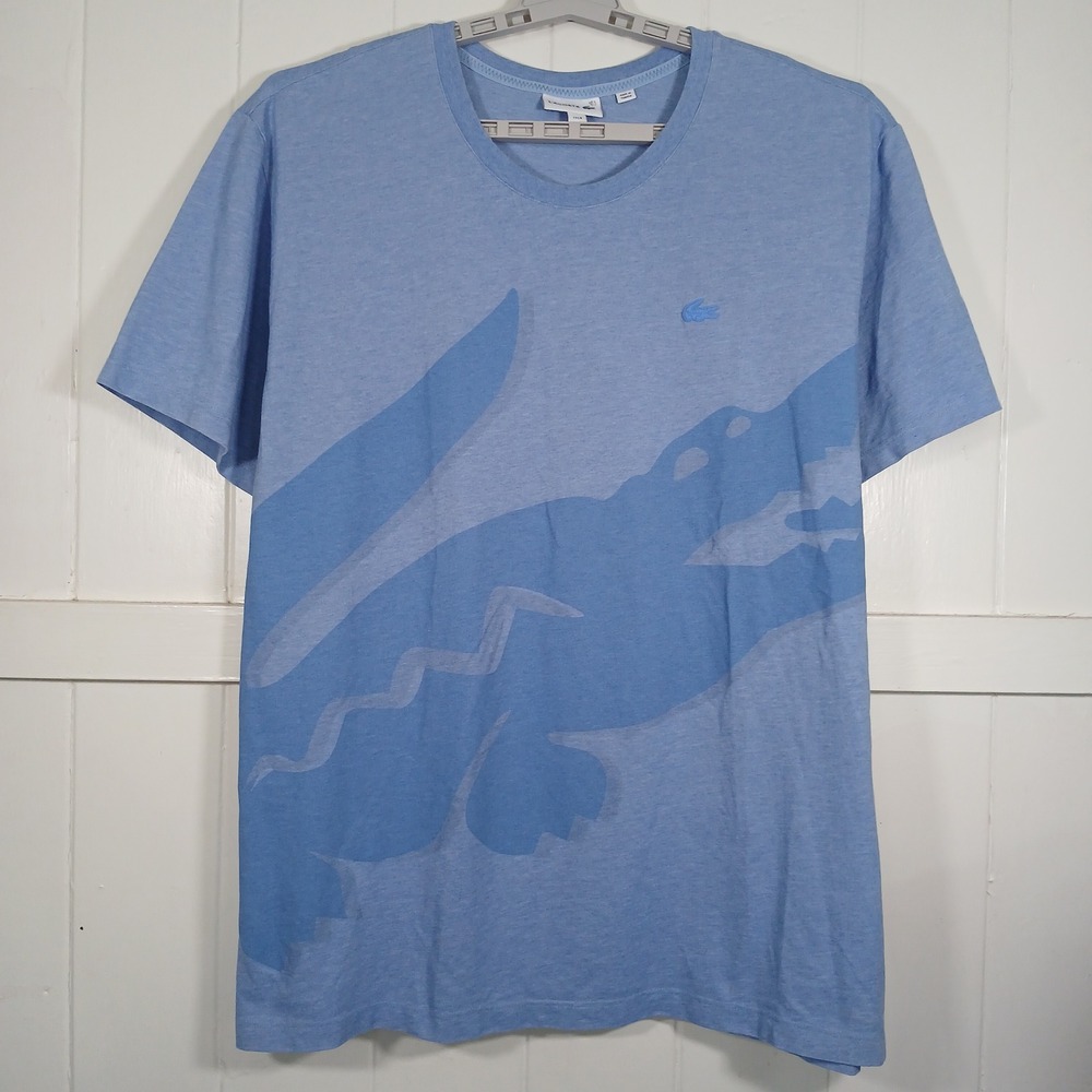 Lacoste Big Croc Logo T-Shirt Mens 2XLB Blue Large Short Sleeve Cotton Tee SS